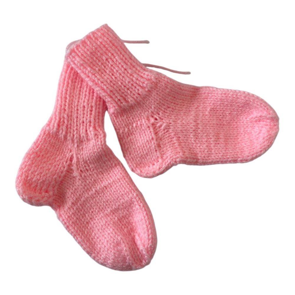 Hand made Knitting Girls Pink Acrylic Socks, 2-4 years